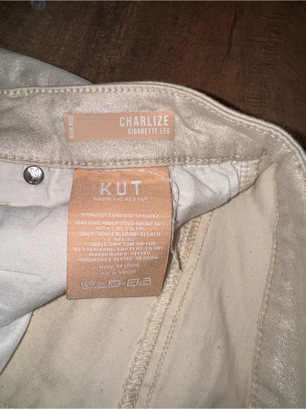 KUT From The Kloth Charlize High Rise Cigarette Jeans Women’s 10 Metallic Champa - Picture 4 of 9